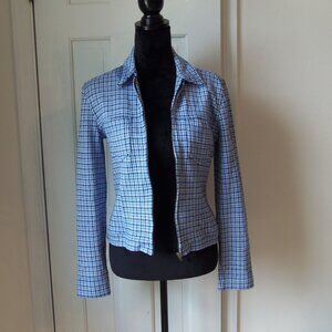 J Crew Houndstooth Zip Jacket Blue sz M